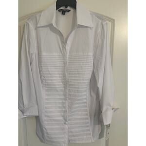 Zac & Rachel XL White Button Down Top 3/4 Sleeve Ribbed Knit NWT